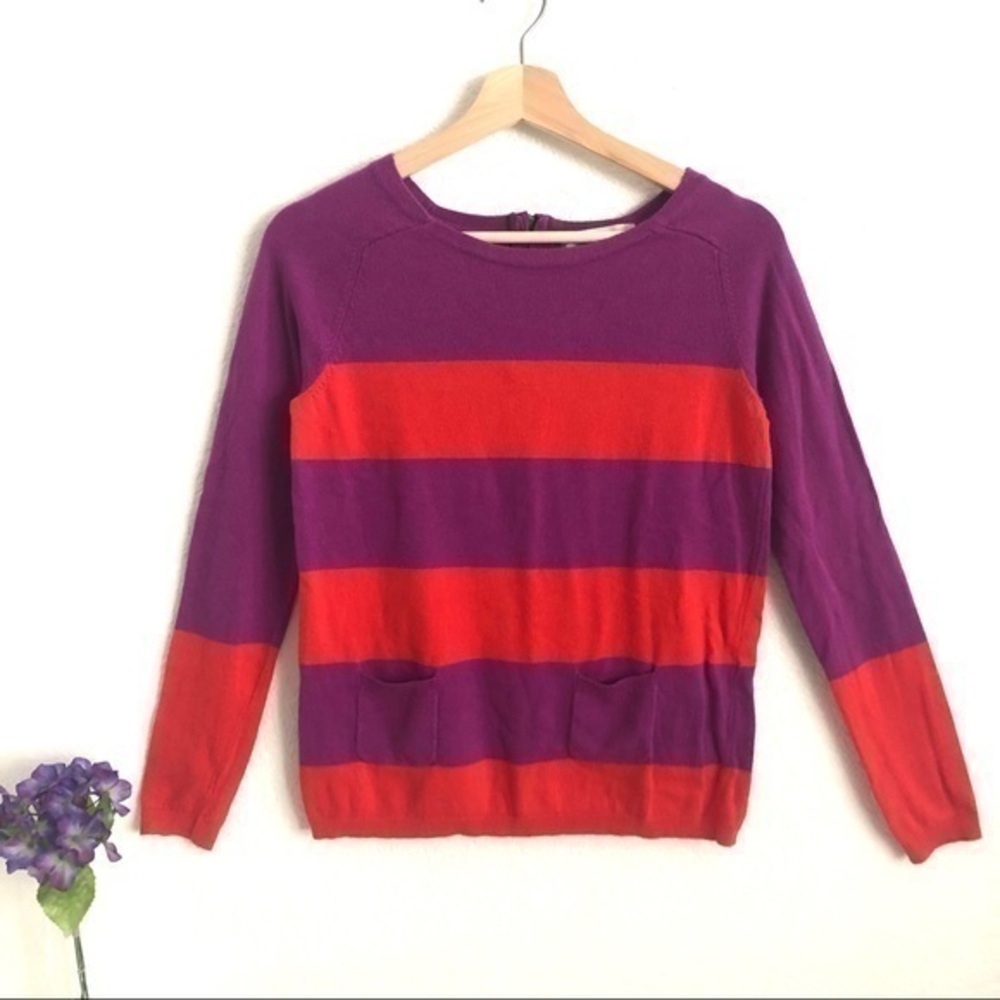 LOFT red and purple striped sweater with pockets xs euc